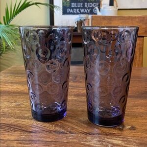 2 Circleware Amethyst Glasses Tumblers Purple Tint Polka Dot Coin Circles